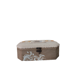 Caixa Madeira Oval Com Tecido Decorativa