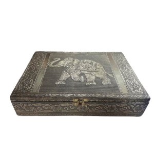 Caixa Dourada com Camurça Desenho de Elefante