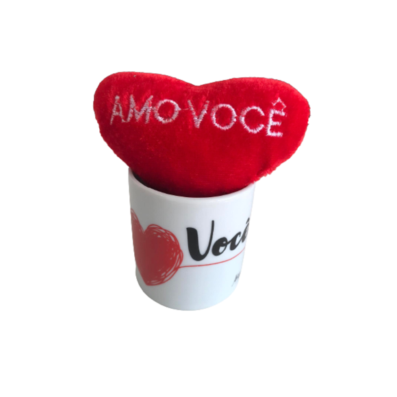 Mini Caneca Amo Você - Coração de Pelúcia